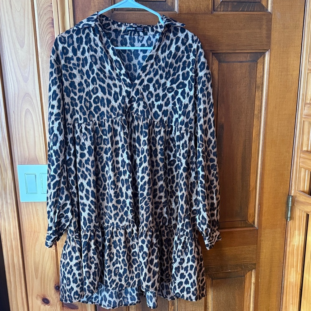 Leopard Print Long Sleeve Tunic Dress XS US 2